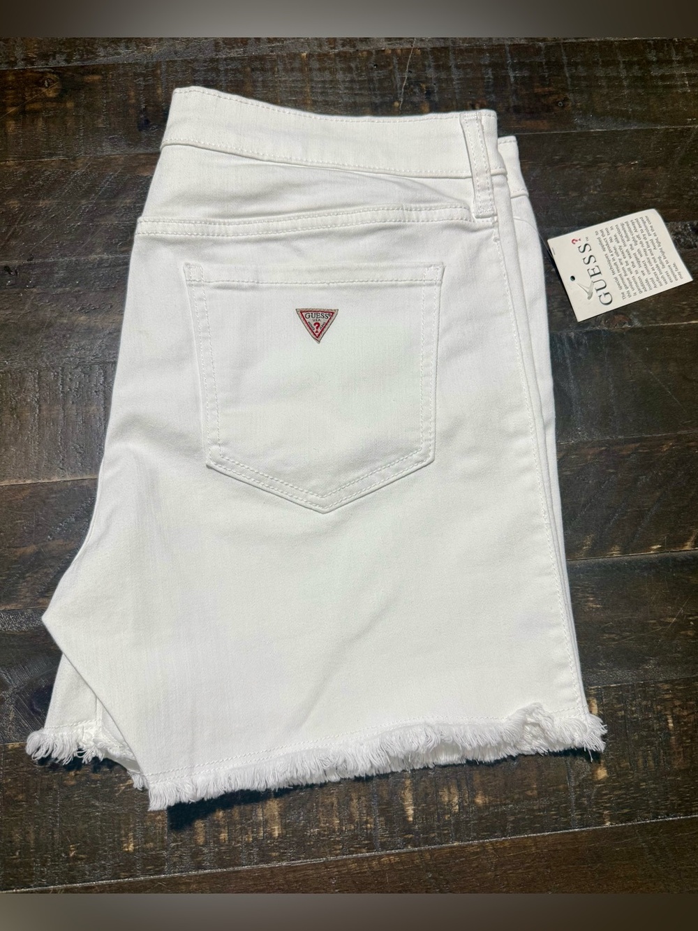 NWT Guess Thea Slimmer Midi Denim Cut Off Jean Shorts in True White Sz 29 Summer
